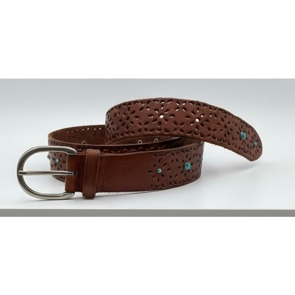 Aeropostale Boho Western Brown Floral Cutout Belt - Turquoise Accents size M